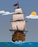 Pirate Ship Wooden Ancient Watercraft Cartoon illustration Vector