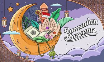 Hand drawn illustration of Ramadan Kareem Greeting background vector