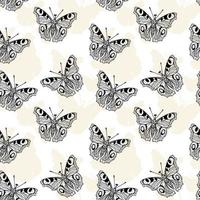 Butterfly seamless pattern, black ink insect vector