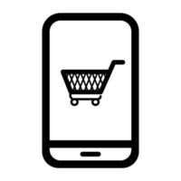 Mobile phone with trolley cart in flat line vector illustration design