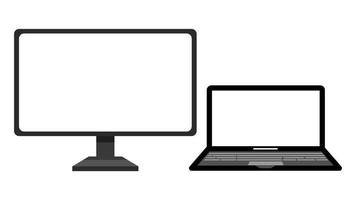 Computer laptop with external display in flat vector illustration design