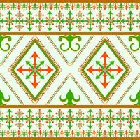 Folk ethnic seamless pattern in green and orange tone in vector illustration design for mat, scarf, wrapping paper, fabric, tile and more