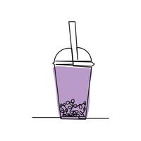 continuous line hand drawn boba drink vector