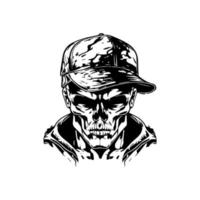 A cool and edgy Hand drawn illustration of a skull with a gangster vibe, sporting a casual hat and style. Perfect for a rebellious design vector