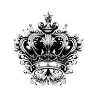 A beautiful crown in black and white line art, Hand drawn illustration, fit for a king or queen vector