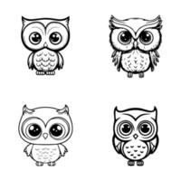 A collection of cute and charming Hand drawn illustrations of kawaii owls, perfect for adding a touch of whimsy to any project or design vector