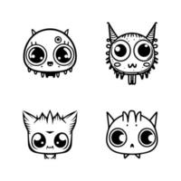 Adorable and quirky, this cute anime monster collection set features various playful creatures in detailed Hand drawn line art illustrations vector