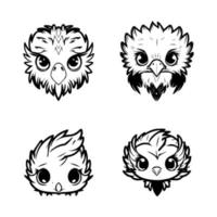 A collection set of cute anime eagle head logo designs, featuring various Hand drawn line art illustrations perfect for any creative project vector