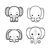 presentando un linda y kawaii elefante logo colección conjunto presentando mano dibujado línea Arte ilustraciones. Perfecto para un variedad de propósitos vector
