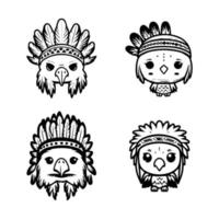 Unleash your inner warrior with our cute kawaii eagle head logo wearing Indian chief accessories collection. Hand drawn with love, these illustrations are sure to add a touch of strength and grace vector