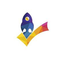 Rocket with check logo design template. vector