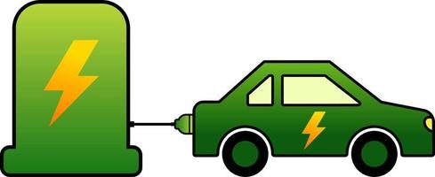 Illustration of electric car at charging station. Icon of electric vehicle for future transportation. Symbol of electric transportation for graphic design about future technology vector