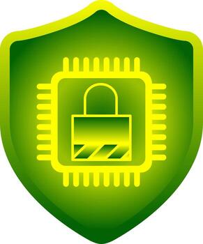 Cyber security illustration. Padlock password of technology for cyber security. Icon of padlock and shield with microchip for design about cyber and technology. Locked password for graphic resource vector