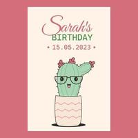 Child's birthday party invitation cute cactus vector