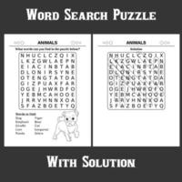 Word Search Puzzle with solution for kids vector