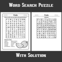 Word Search Puzzle with solution for kids vector