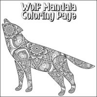 Wolf Mandala Coloring Page for Kids vector