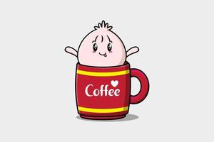 Dim sum cute character illustration in coffee cup vector