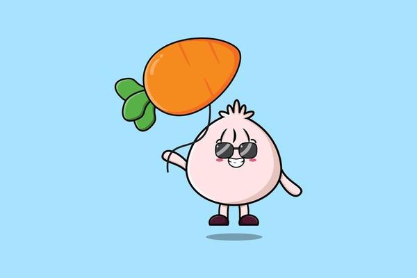 Cute cartoon Dim sum floating with carrot balloon