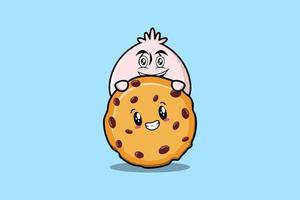 Cute Dim sum cartoon character hiding in biscuits vector