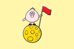 Cute cartoon Dim sum standing on moon with flag vector