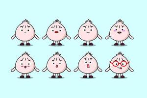 Set kawaii Dim sum cartoon character expressions vector