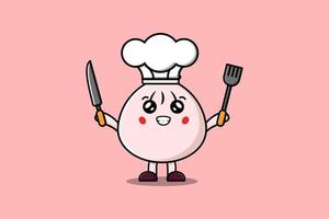 Cute cartoon Dim sum chef holding knife and fork vector