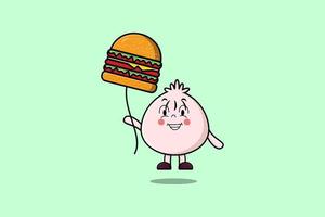 Cute cartoon Dim sum floating with burger balloon vector