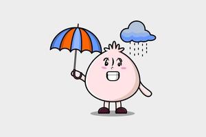 Cute cartoon Dim sum in rain and using an umbrella vector