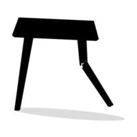 Vector illustration of broken desk with broken supporting leg. Silhouette black design.