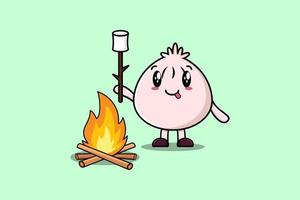 Cute cartoon dim sum character burning marshmallow vector