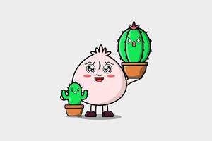 Cute cartoon Dim sum character hold cactus plant vector