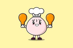 Cute cartoon Dim sum chef hold two chicken thighs vector