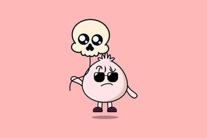 Cute cartoon Dim sum floating with skull balloon vector