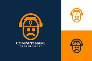 Flat computer mouse music headphone logo template vector design illustration