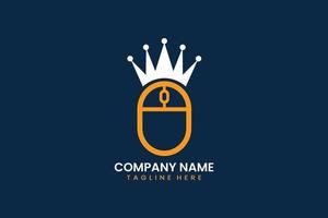 Flat king computer mouse logo template vector design illustration