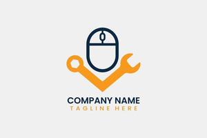 Flat repair mouse computer logo template vector design illustration