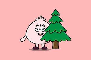 Cute cartoon Dim sum character hiding tree vector