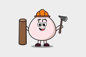 Cute cartoon Dim sum carpenter character with ax vector