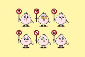 Cute Dim sum cartoon character hold traffic sign vector