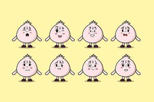 Set kawaii Dim sum cartoon character expressions vector