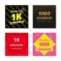 Thank you 1k subscribers set template vector. 1000 subscribers. 1k subscribers colorful design vector. thank you thousand subscribers vector