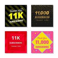 Thank you 11k subscribers set template vector. 11000 subscribers. 11k subscribers colorful design vector. thank you eleven thousand subscribers vector