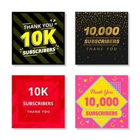 Thank you 10k subscribers set template vector. 10000 subscribers. 10k subscribers colorful design vector. thank you ten thousand subscribers vector