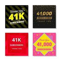 Thank you 41k subscribers set template vector. 41000 subscribers. 41k subscribers colorful design vector. thank you forty one thousand subscribers vector