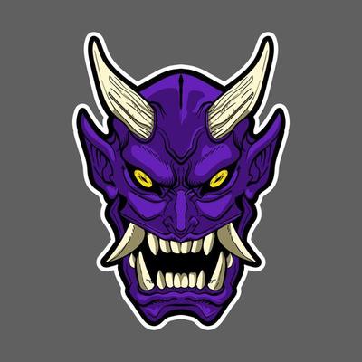 Illustration of oni head with japanese style drawing