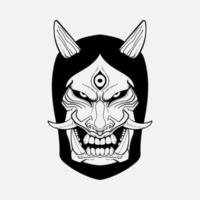 línea Arte de oni cabeza, oni cabeza tatuaje vector