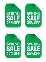Spring sale green stickers set. Sale 25, 35, 45, 55 off discount vector