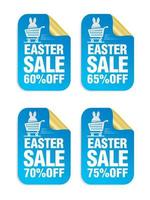 Easter Sale blue sticker set. Sale 60, 65, 70, 75 off vector