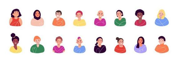 Set of diverse people avatars portraits vector illustration